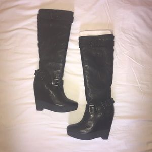 High Leather Wedge Boots